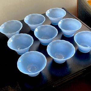Blue Delphite Pyrex Footed Custard Sorbet Cups